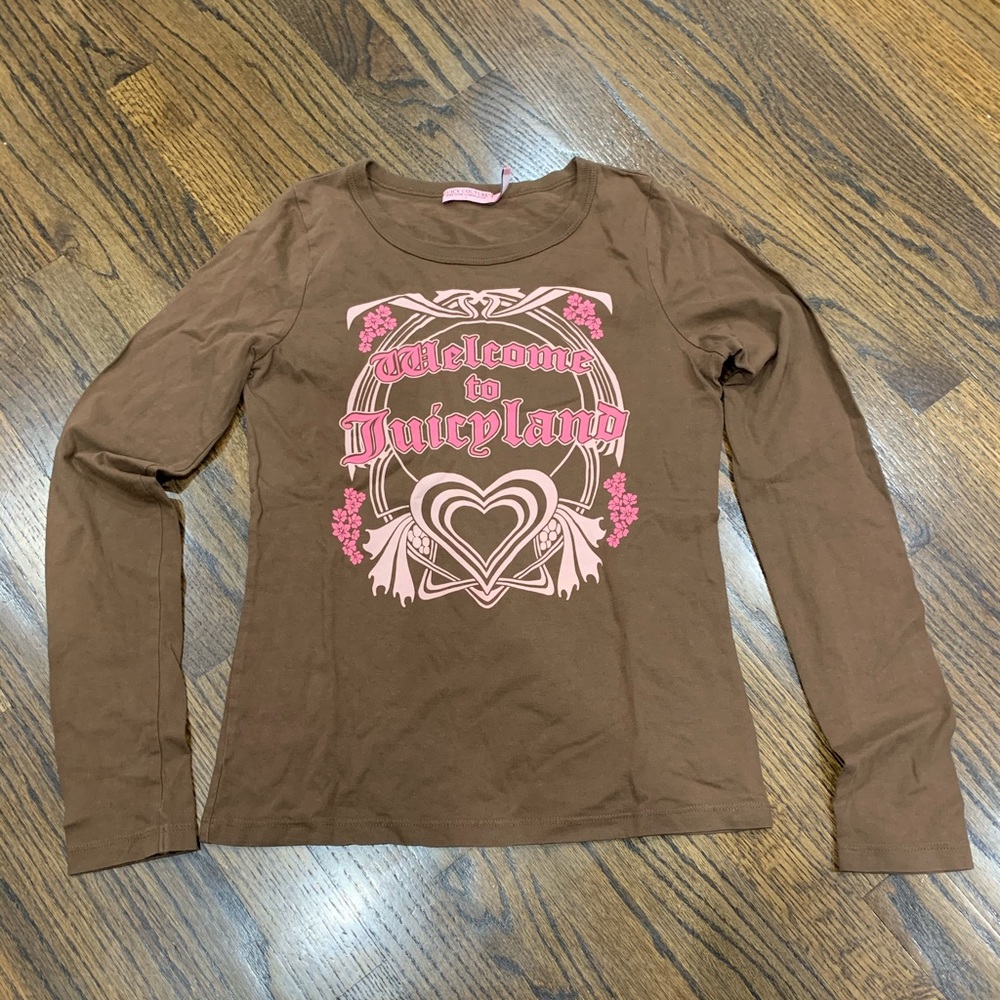 Juicy Couture Brown Long Sleeve Tee with Pink Graphic